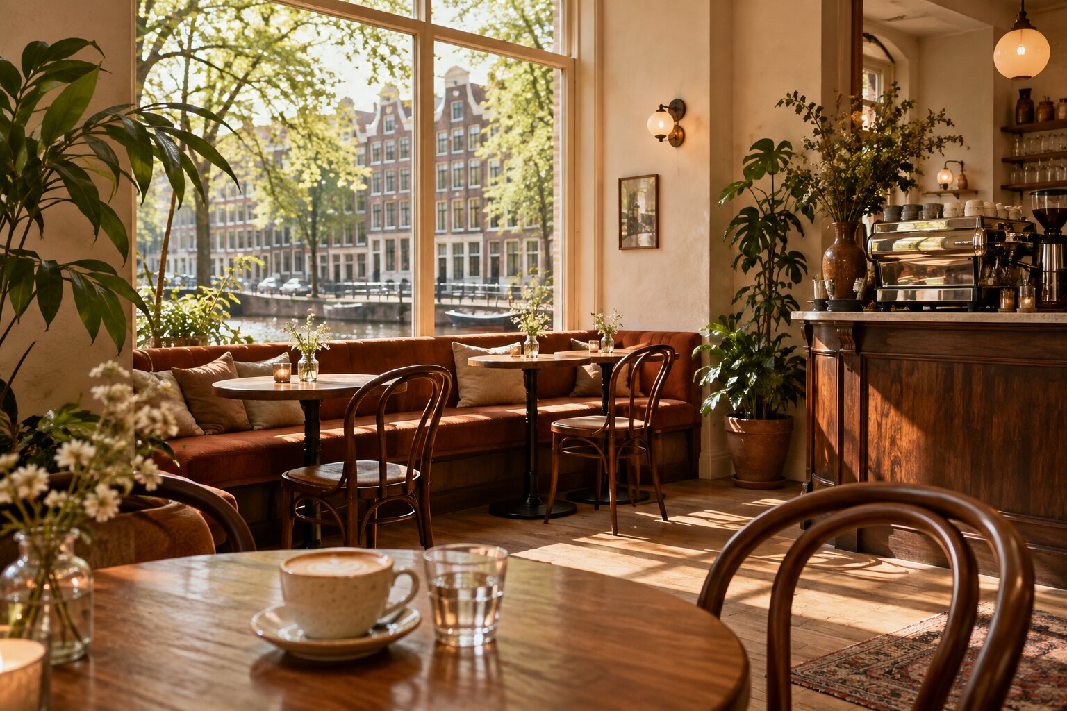 Warm wood, soft light, and welcoming seats in a neighbourhood café